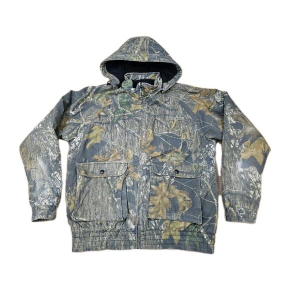 Vintage Fieldstaff Mossy Oak Camo Full Zip Fleece Hooded Jacket Sz Medium - Picture 1 of 14